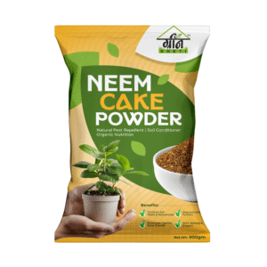Front view of GreenKheti Neem Cake Powder 900 g approx 1 kg – organic pest repellent and soil enhancer