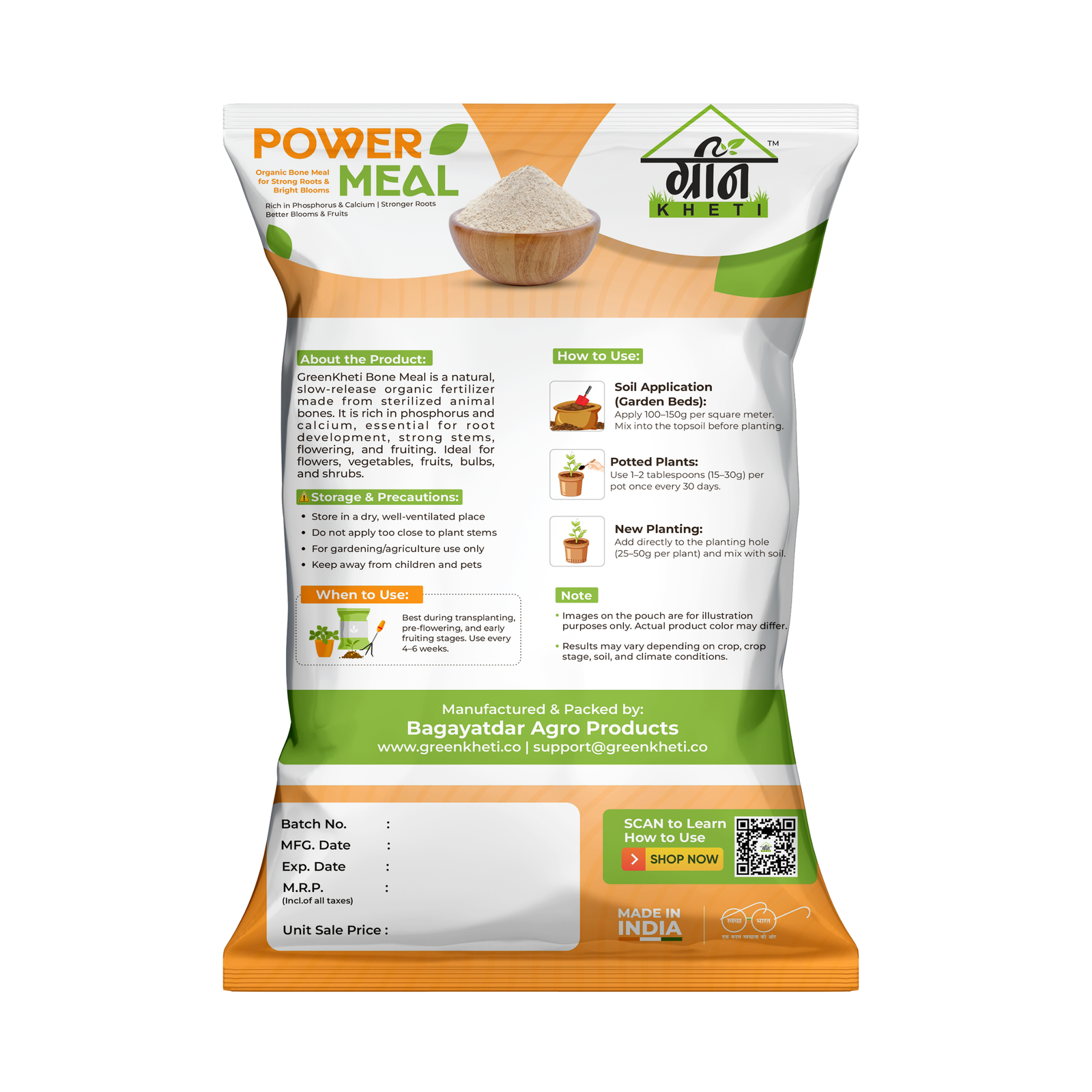 GreenKheti Power Meal Organic Bone Meal Fertilizer 1kg Back View