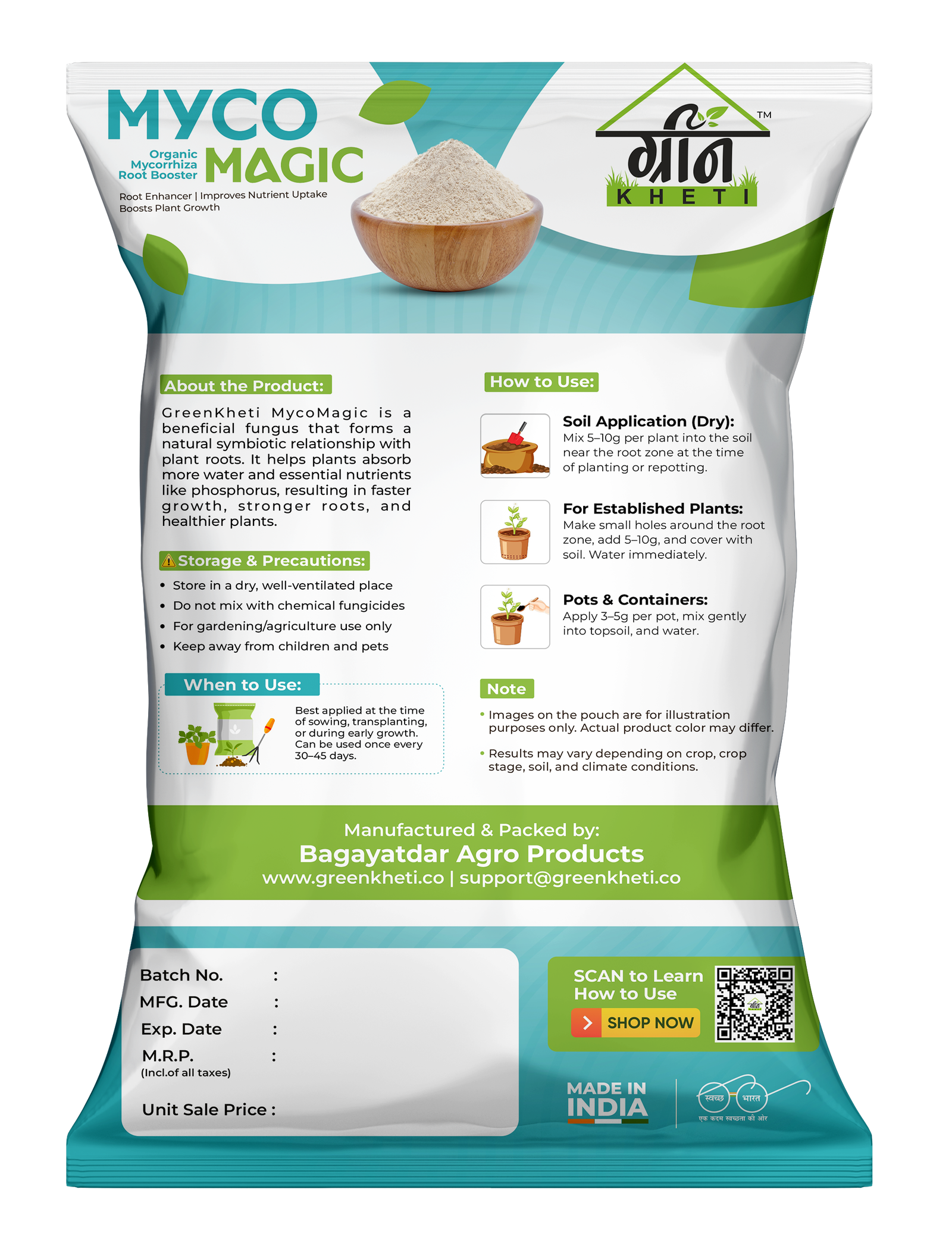 GreenKheti MycoMagic mycorrhiza biofertilizer 1kg pack back