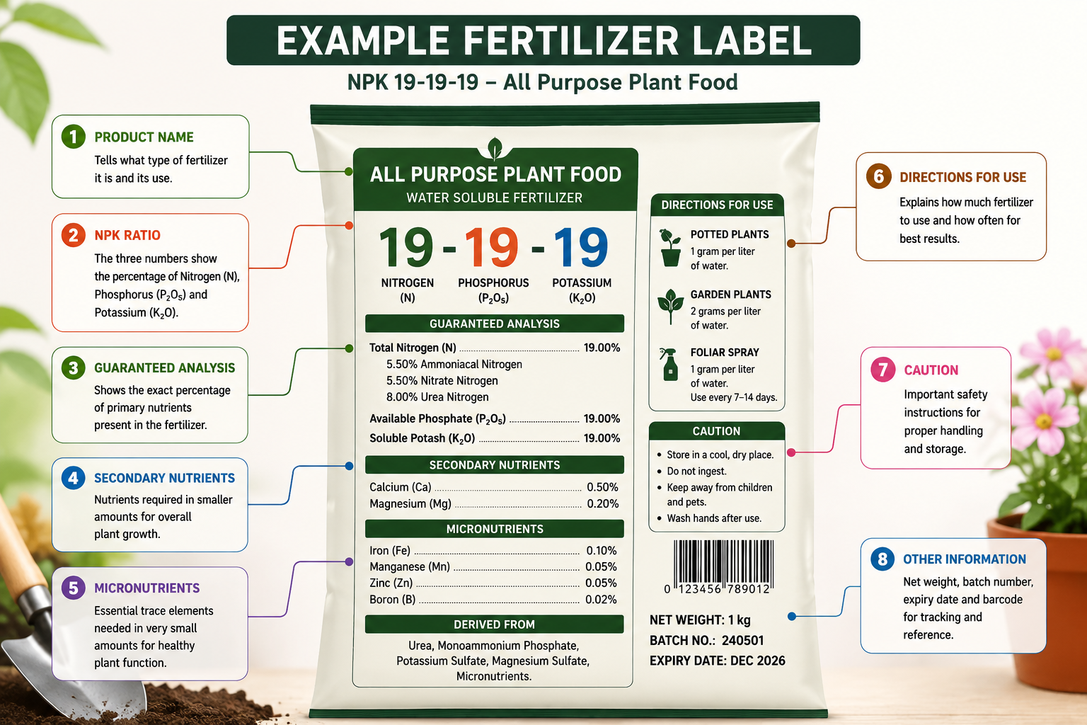 Example fertilizer label showing NPK 19-19-19