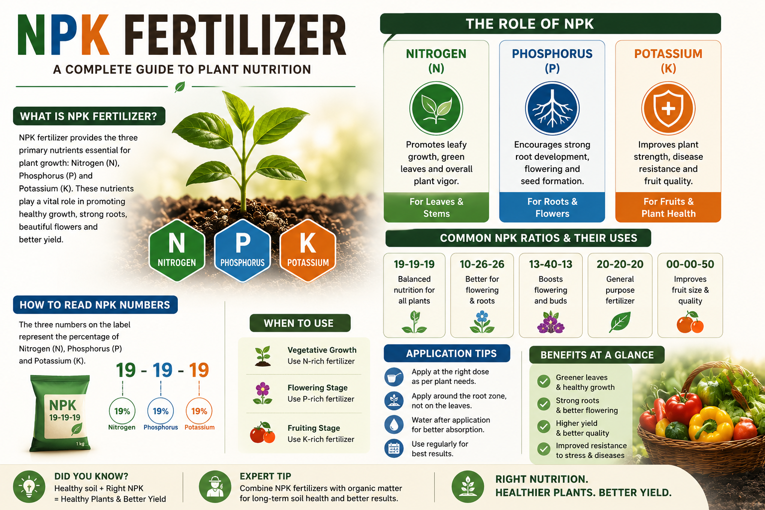 What is NPK fertilizer complete guide explaining nitrogen phosphorus potassium nutrients NPK ratios and plant growth